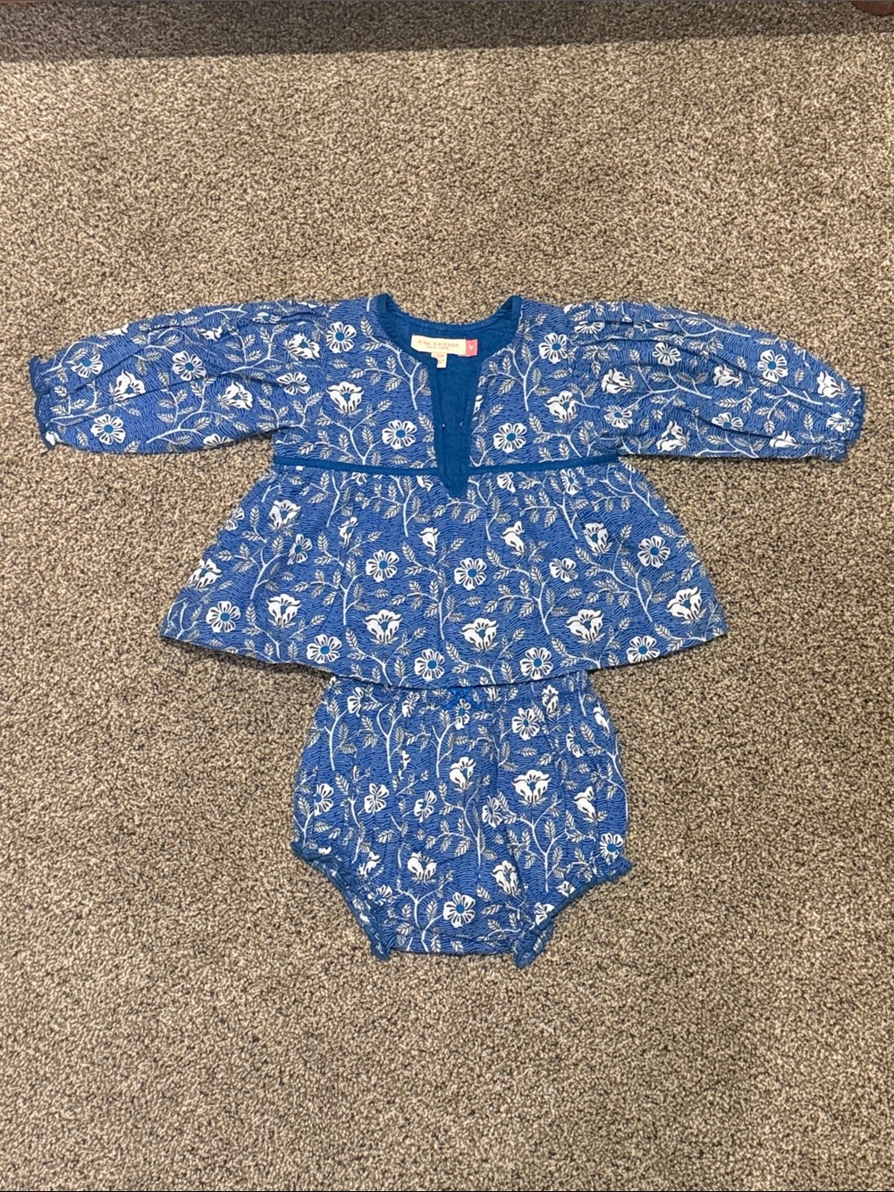 Pink Chicken - Blue Floral Two-Piece Baby Set - 6/12 months - NEW
